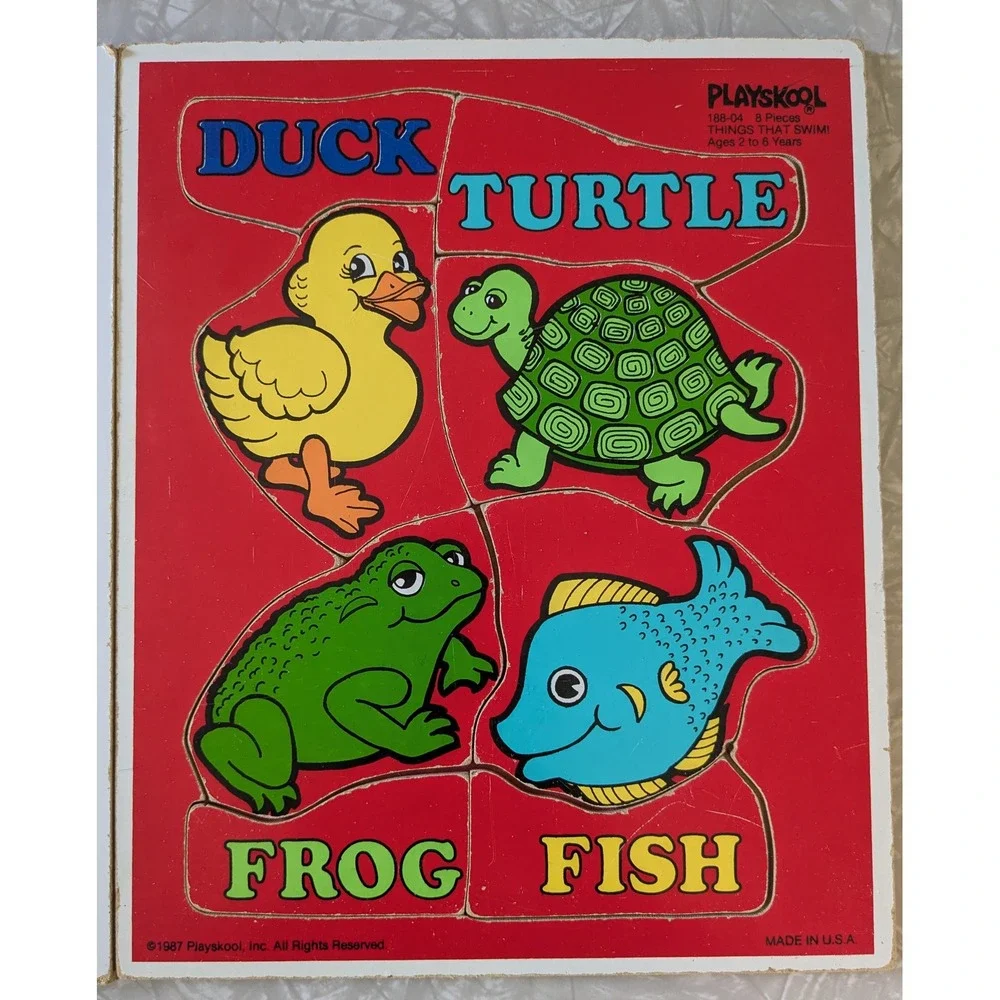 Vintage Playskool Wood Tray Puzzle Lot 1980s Counting Animals Toys Set of 3